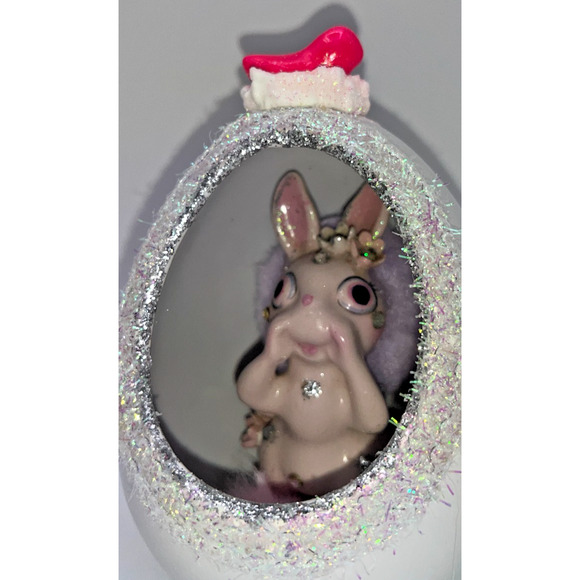 Vintage Ceramic Diorama Egg Pink Rhinestone Bunny Deb O. Original Designs OOAK - Picture 3 of 16